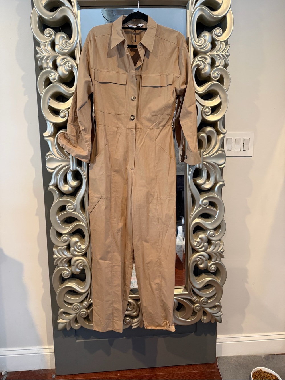 BNWT Zara Cargo Utility Jumpsuit One Piece Light Brown Tan Small